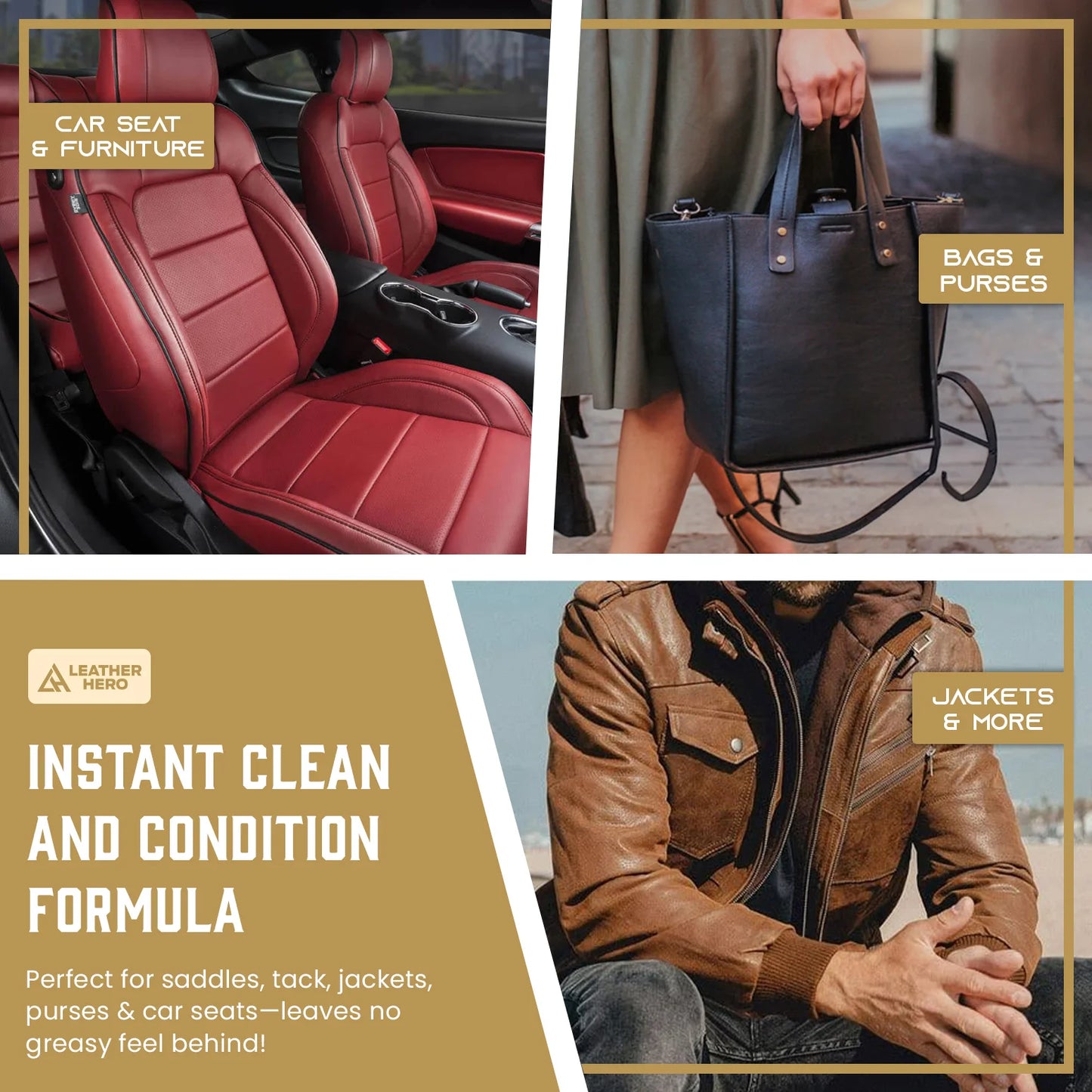 Leather Cleaner and Conditioner for Purses, Shoes, Furniture, Car Interior, and Leather Products - Leather Moisturizer, Wont Darken Leather Couch Cleaner with Protector, Non-Toxic & Safe