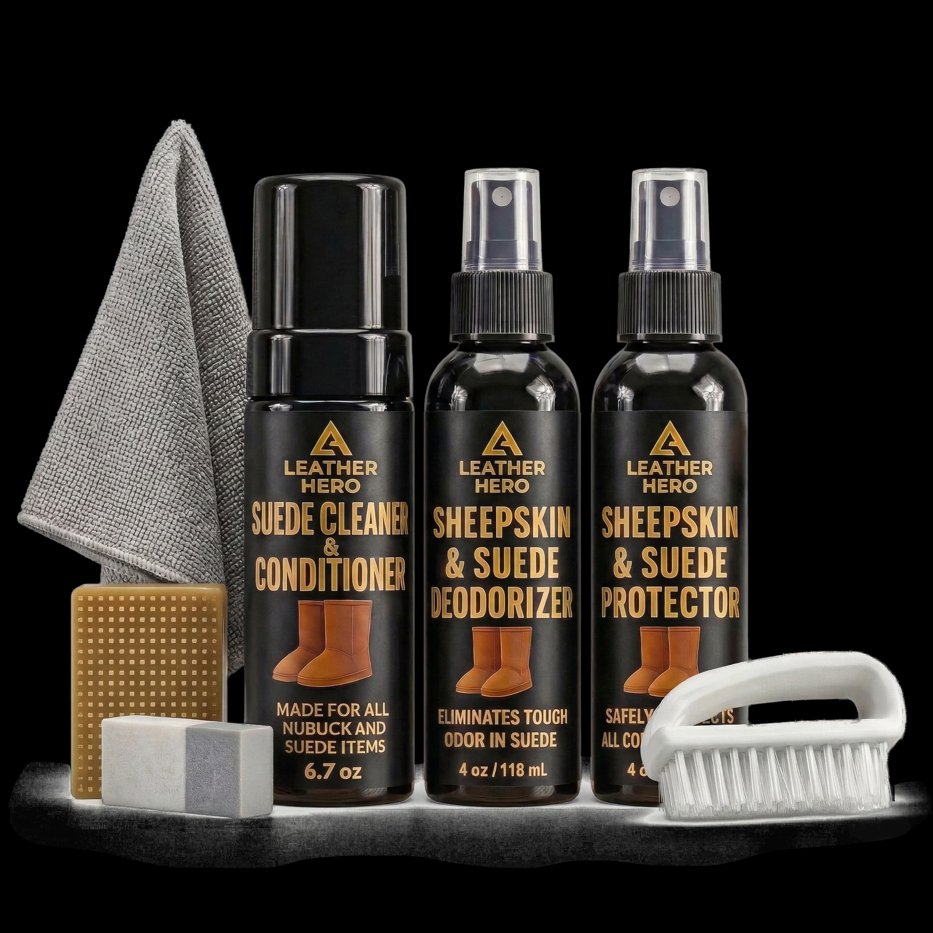 Leather Hero suede and sheepskin cleaning kit for mold on suede leather items