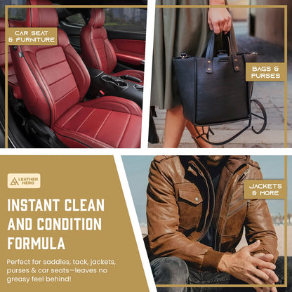 Leather Cleaner and Conditioner for Purses, Shoes, Furniture, Car Interior, and Leather Products - Leather Moisturizer, Wont Darken Leather Couch Cleaner with Protector, Non-Toxic & Safe