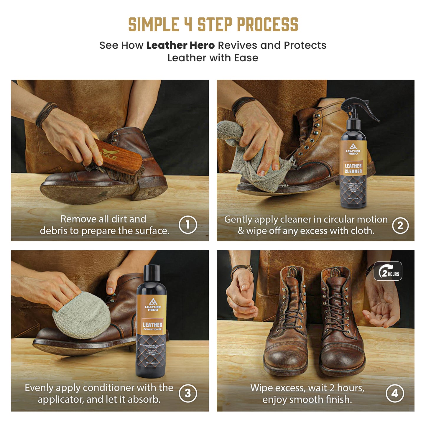 Leather Hero Leather Cleaner and Conditioner Kit – 5-Piece Set with Best Leather Cleaner for Couches, Sofas, Chairs, Furniture, and Car Interiors