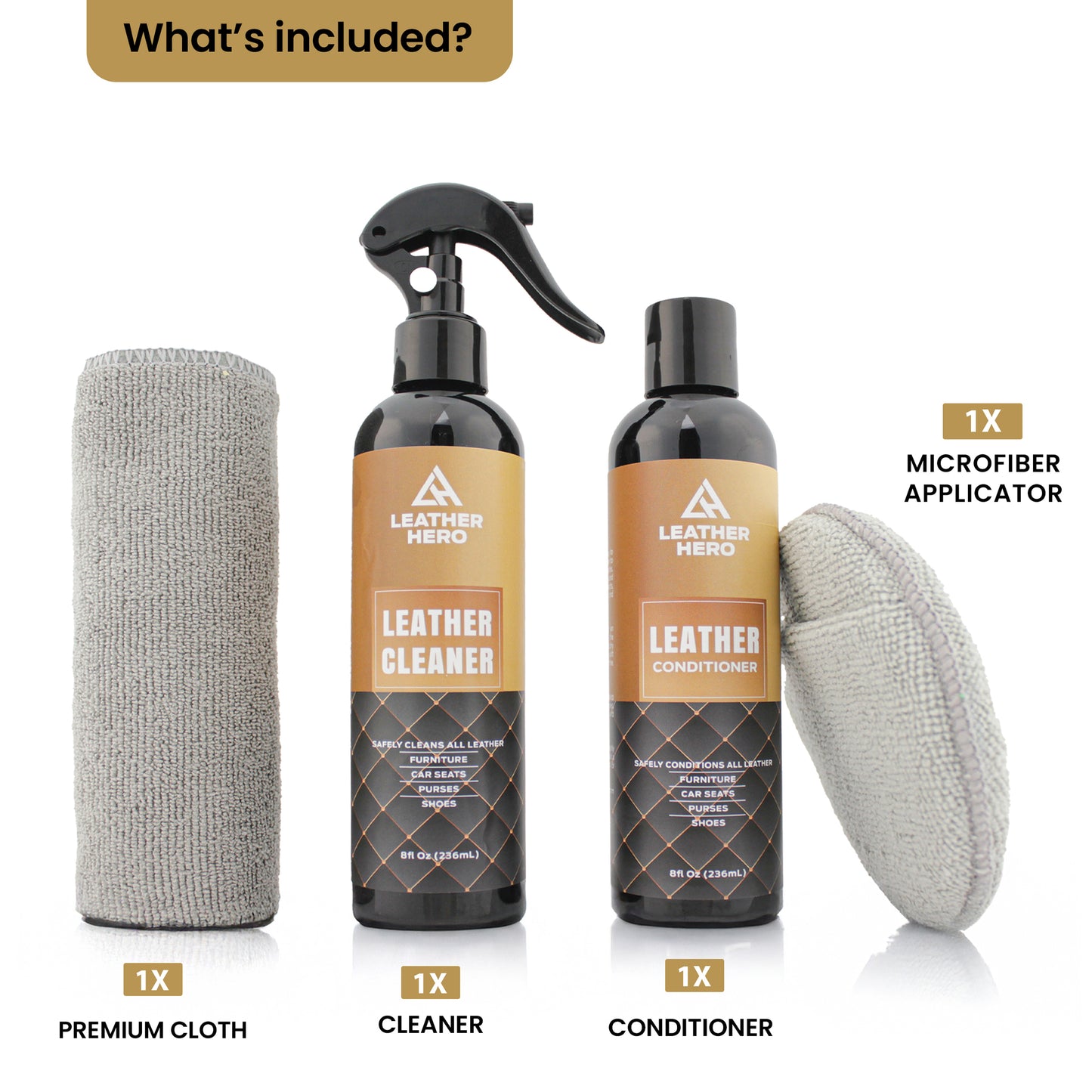 Leather Hero Leather Cleaner and Conditioner Kit – 5-Piece Set with Best Leather Cleaner for Couches, Sofas, Chairs, Furniture, and Car Interiors