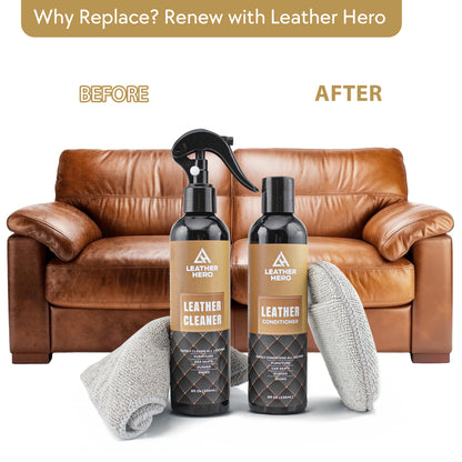 Leather Hero Leather Cleaner and Conditioner Kit – 5-Piece Set with Best Leather Cleaner for Couches, Sofas, Chairs, Furniture, and Car Interiors